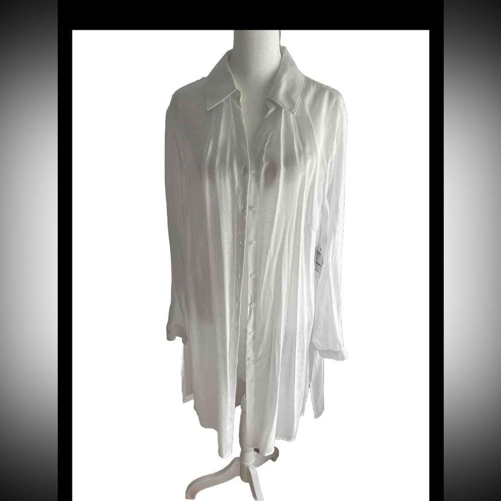 Women’s Long White Button-down Sheer Overblouse by I.N.C. NWT Plus size 0X